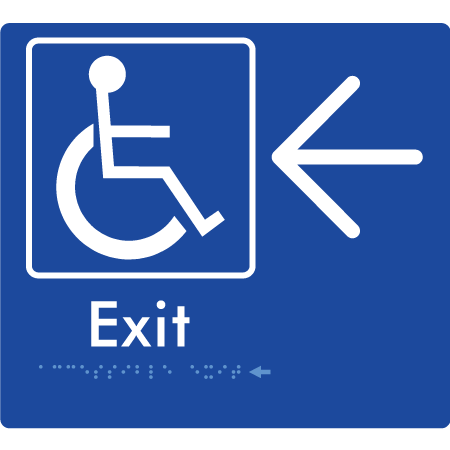 Braille Sign Accessible Exit with Large Arrow - Braille Tactile Signs Aust. - BTS288->L-blu - Custom Signs - Fast Shipping - High Quality - Australian Made &amp; Owned