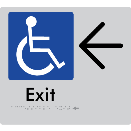 Braille Sign Accessible Exit with Large Arrow - Braille Tactile Signs Aust. - BTS288->U-blu - Custom Signs - Fast Shipping - High Quality - Australian Made &amp; Owned