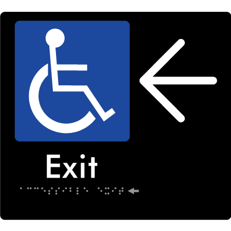 Braille Sign Accessible Exit with Large Arrow - Braille Tactile Signs Aust. - BTS288->L-blk - Custom Signs - Fast Shipping - High Quality - Australian Made &amp; Owned