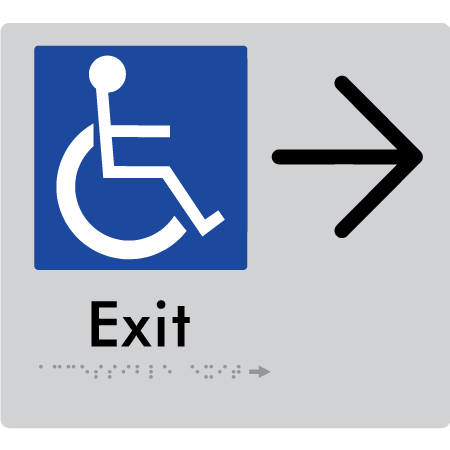 Braille Sign Accessible Exit with Large Arrow - Braille Tactile Signs Aust. - BTS288->L-slv - Custom Signs - Fast Shipping - High Quality - Australian Made &amp; Owned