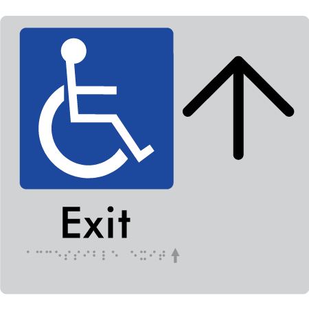 Braille Sign Accessible Exit with Large Arrow - Braille Tactile Signs Aust. - BTS288->U-slv - Custom Signs - Fast Shipping - High Quality - Australian Made &amp; Owned