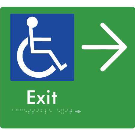 Braille Sign Accessible Exit with Large Arrow - Braille Tactile Signs Aust. - BTS288->R-grn - Custom Signs - Fast Shipping - High Quality - Australian Made &amp; Owned