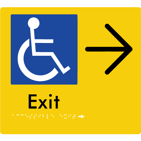 Braille Sign Accessible Exit with Large Arrow - Braille Tactile Signs Aust. - BTS288->R-yel - Custom Signs - Fast Shipping - High Quality - Australian Made &amp; Owned