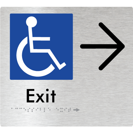 Braille Sign Accessible Exit with Large Arrow - Braille Tactile Signs Aust. - BTS288->R-aliB - Custom Signs - Fast Shipping - High Quality - Australian Made &amp; Owned