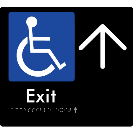 Braille Sign Accessible Exit with Large Arrow - Braille Tactile Signs Aust. - BTS288->U-blk - Custom Signs - Fast Shipping - High Quality - Australian Made &amp; Owned