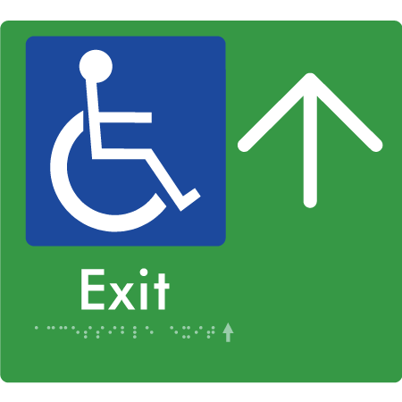 Braille Sign Accessible Exit with Large Arrow - Braille Tactile Signs Aust. - BTS288->U-grn - Custom Signs - Fast Shipping - High Quality - Australian Made &amp; Owned