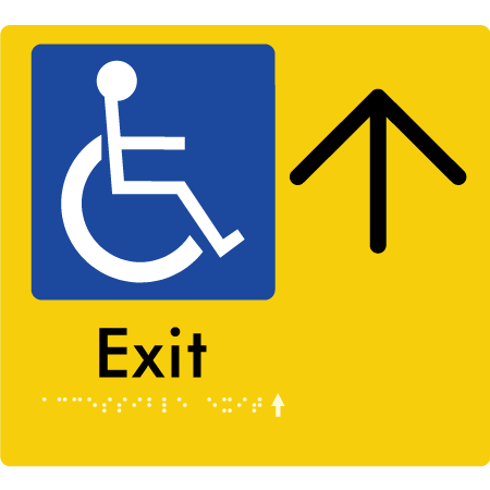 Braille Sign Accessible Exit with Large Arrow - Braille Tactile Signs Aust. - BTS288->U-yel - Custom Signs - Fast Shipping - High Quality - Australian Made &amp; Owned