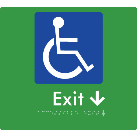 Braille Sign Accessible Exit with Small Arrow - Braille Tactile Signs Aust. - BTS288->Ds-grn - Custom Signs - Fast Shipping - High Quality - Australian Made &amp; Owned