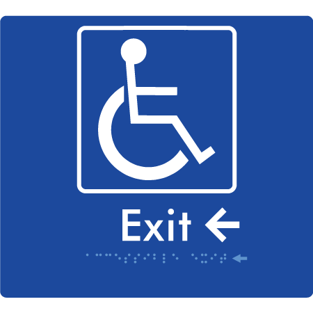 Braille Sign Accessible Exit with Small Arrow - Braille Tactile Signs Aust. - BTS288->Ls-blu - Custom Signs - Fast Shipping - High Quality - Australian Made &amp; Owned