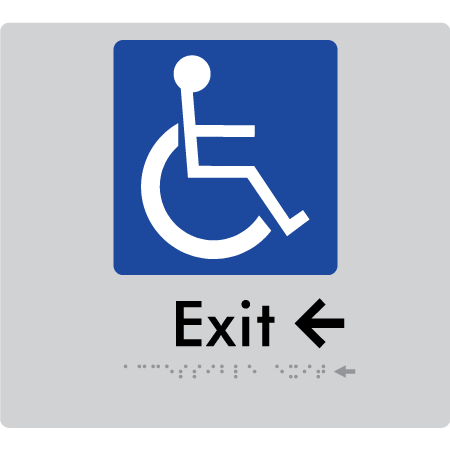 Braille Sign Accessible Exit with Small Arrow - Braille Tactile Signs Aust. - BTS288->Ls-slv - Custom Signs - Fast Shipping - High Quality - Australian Made &amp; Owned