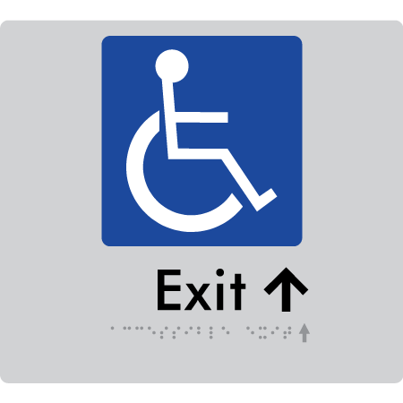 Braille Sign Accessible Exit with Small Arrow - Braille Tactile Signs Aust. - BTS288->Us-slv - Custom Signs - Fast Shipping - High Quality - Australian Made &amp; Owned