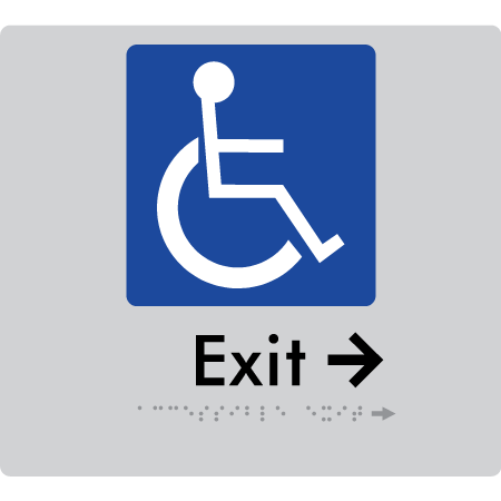 Braille Sign Accessible Exit with Small Arrow - Braille Tactile Signs Aust. - BTS288->Rs-slv - Custom Signs - Fast Shipping - High Quality - Australian Made &amp; Owned