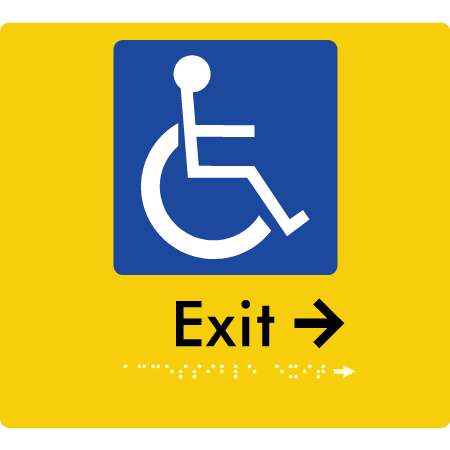 Braille Sign Accessible Exit with Small Arrow - Braille Tactile Signs Aust. - BTS288->Rs-yel - Custom Signs - Fast Shipping - High Quality - Australian Made &amp; Owned