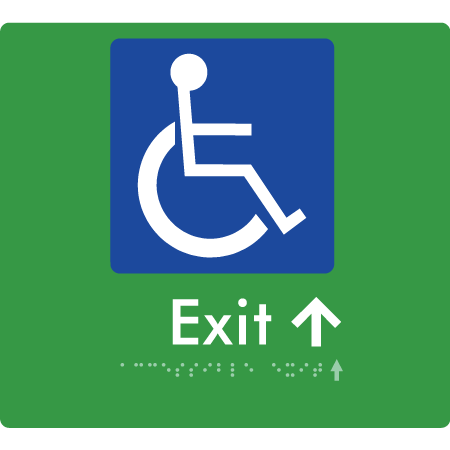 Braille Sign Accessible Exit with Small Arrow - Braille Tactile Signs Aust. - BTS288->Us-grn - Custom Signs - Fast Shipping - High Quality - Australian Made &amp; Owned