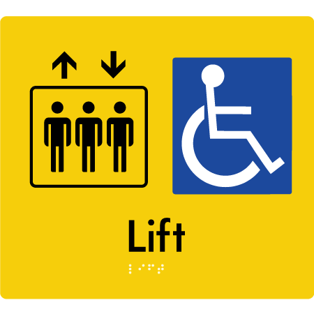 Braille Sign Accessible Lift - Braille Tactile Signs Aust. - BTS237-yel - Custom Signs - Fast Shipping - High Quality - Australian Made &amp; Owned