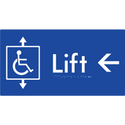 Braille Sign Accessible Lift with Arrow - Braille Tactile Signs Aust. - BTS96->L-blu - Custom Signs - Fast Shipping - High Quality - Australian Made &amp; Owned