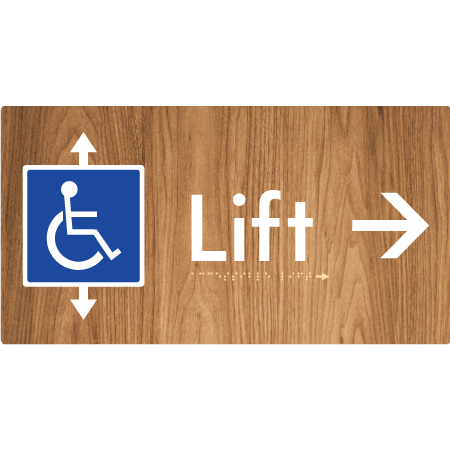 Braille Sign Accessible Lift with Arrow - Braille Tactile Signs Aust. - BTS96->R-wdg - Custom Signs - Fast Shipping - High Quality - Australian Made &amp; Owned