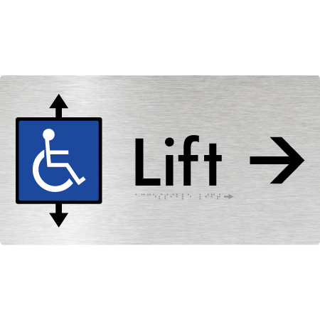 Braille Sign Accessible Lift with Arrow - Braille Tactile Signs Aust. - BTS96->R-aliB - Custom Signs - Fast Shipping - High Quality - Australian Made &amp; Owned