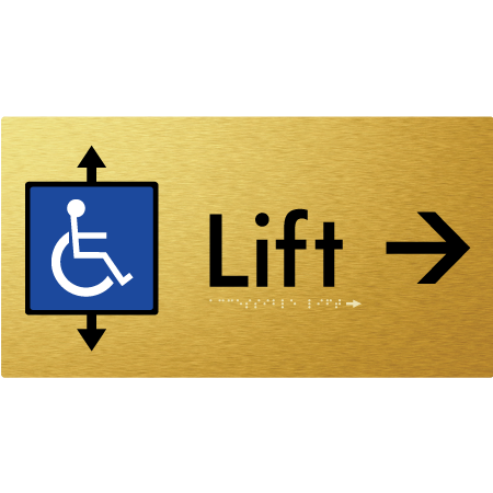 Braille Sign Accessible Lift with Arrow - Braille Tactile Signs Aust. - BTS96->R-aliG - Custom Signs - Fast Shipping - High Quality - Australian Made &amp; Owned