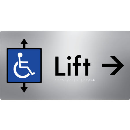 Braille Sign Accessible Lift with Arrow - Braille Tactile Signs Aust. - BTS96->R-aliS - Custom Signs - Fast Shipping - High Quality - Australian Made &amp; Owned