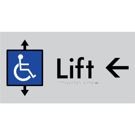 Braille Sign Accessible Lift with Arrow - Braille Tactile Signs Aust. - BTS96->L-slv - Custom Signs - Fast Shipping - High Quality - Australian Made &amp; Owned