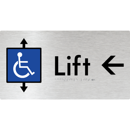 Braille Sign Accessible Lift with Arrow - Braille Tactile Signs Aust. - BTS96->L-aliB - Custom Signs - Fast Shipping - High Quality - Australian Made &amp; Owned