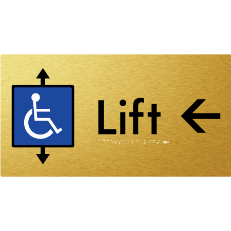 Braille Sign Accessible Lift with Arrow - Braille Tactile Signs Aust. - BTS96->L-aliG - Custom Signs - Fast Shipping - High Quality - Australian Made &amp; Owned