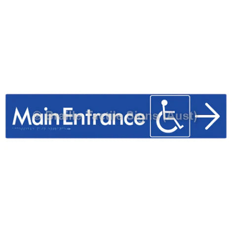 Braille Sign Accessible Main Entrance w/ Large Arrow - Braille Tactile Signs (Aust) - BTS263->R-blu - Fully Custom Signs - Fast Shipping - High Quality - Australian Made &amp; Owned