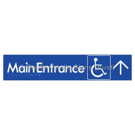 Braille Sign Accessible Main Entrance w/ Large Arrow - Braille Tactile Signs (Aust) - BTS263->U-blu - Fully Custom Signs - Fast Shipping - High Quality - Australian Made &amp; Owned