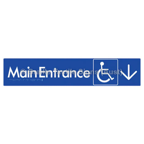 Braille Sign Accessible Main Entrance w/ Large Arrow - Braille Tactile Signs (Aust) - BTS263->D-blu - Fully Custom Signs - Fast Shipping - High Quality - Australian Made &amp; Owned