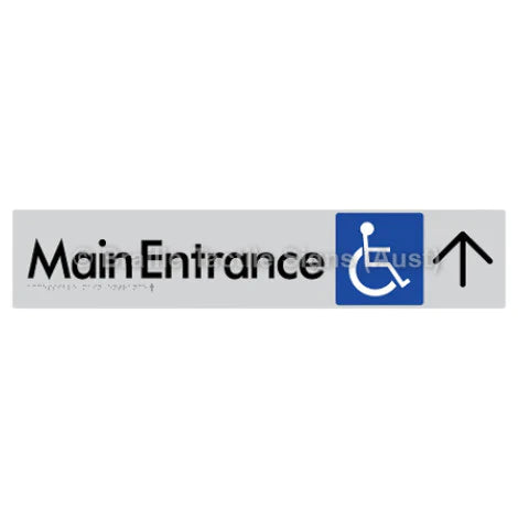Braille Sign Accessible Main Entrance w/ Large Arrow - Braille Tactile Signs (Aust) - BTS263->U-slv - Fully Custom Signs - Fast Shipping - High Quality - Australian Made &amp; Owned