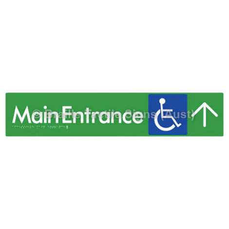 Braille Sign Accessible Main Entrance w/ Large Arrow - Braille Tactile Signs (Aust) - BTS263->U-grn - Fully Custom Signs - Fast Shipping - High Quality - Australian Made &amp; Owned