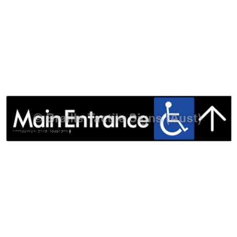 Braille Sign Accessible Main Entrance w/ Large Arrow - Braille Tactile Signs (Aust) - BTS263->U-blk - Fully Custom Signs - Fast Shipping - High Quality - Australian Made &amp; Owned