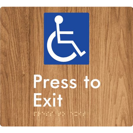 Braille Sign Accessible Press To Exit - Braille Tactile Signs Aust. - BTS413-wdg - Custom Signs - Fast Shipping - High Quality - Australian Made &amp; Owned