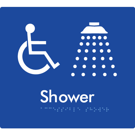 Braille Sign Accessible Shower - Braille Tactile Signs Aust. - BTS67-blu - Custom Signs - Fast Shipping - High Quality - Australian Made &amp; Owned