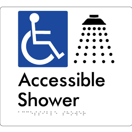 Braille Sign Accessible Shower - Braille Tactile Signs Aust. - BTS440-wht - Custom Signs - Fast Shipping - High Quality - Australian Made &amp; Owned