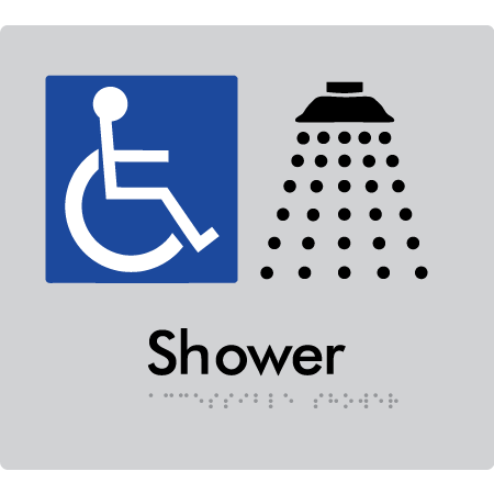 Braille Sign Accessible Shower - Braille Tactile Signs Aust. - BTS67-slv - Custom Signs - Fast Shipping - High Quality - Australian Made &amp; Owned