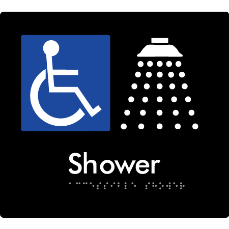 Braille Sign Accessible Shower - Braille Tactile Signs Aust. - BTS67-blk - Custom Signs - Fast Shipping - High Quality - Australian Made &amp; Owned