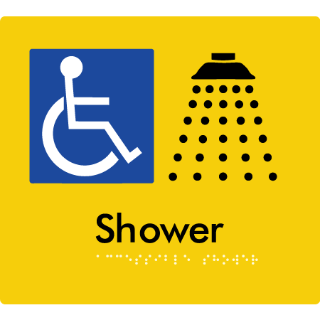 Braille Sign Accessible Shower - Braille Tactile Signs Aust. - BTS67-yel - Custom Signs - Fast Shipping - High Quality - Australian Made &amp; Owned