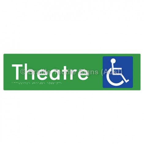 Braille Sign Accessible Theatre Entrance - Braille Tactile Signs (Aust) - BTS159-grn - Fully Custom Signs - Fast Shipping - High Quality - Australian Made &amp; Owned