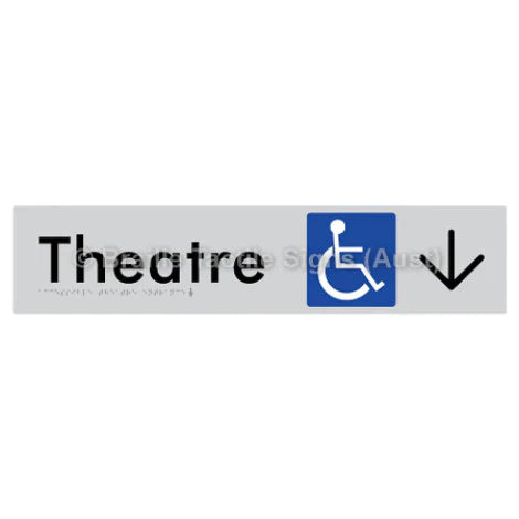 Braille Sign Accessible Theatre Entrance w/ Large Arrow - Braille Tactile Signs (Aust) - BTS159->D-slv - Fully Custom Signs - Fast Shipping - High Quality - Australian Made &amp; Owned