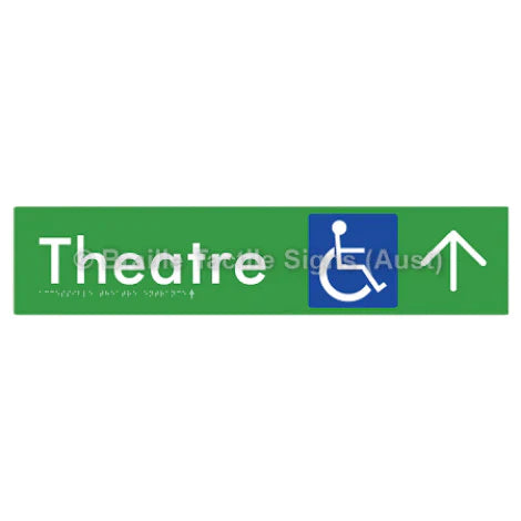 Braille Sign Accessible Theatre Entrance w/ Large Arrow - Braille Tactile Signs (Aust) - BTS159->U-grn - Fully Custom Signs - Fast Shipping - High Quality - Australian Made &amp; Owned