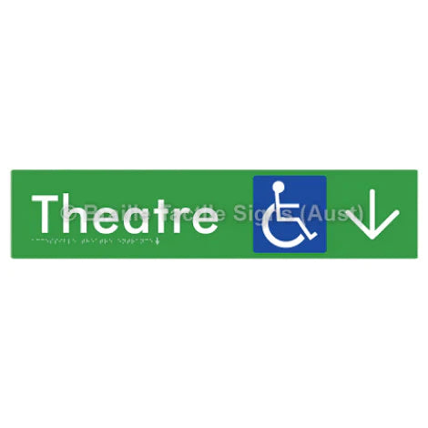 Braille Sign Accessible Theatre Entrance w/ Large Arrow - Braille Tactile Signs (Aust) - BTS159->D-grn - Fully Custom Signs - Fast Shipping - High Quality - Australian Made &amp; Owned
