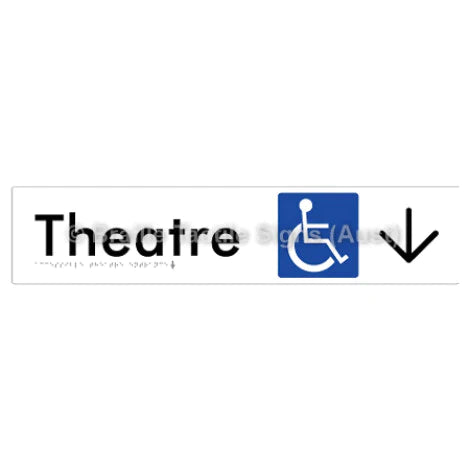 Braille Sign Accessible Theatre Entrance w/ Large Arrow - Braille Tactile Signs (Aust) - BTS159->D-wht - Fully Custom Signs - Fast Shipping - High Quality - Australian Made &amp; Owned