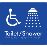Braille Sign Accessible Toilet & Shower - Braille Tactile Signs Aust. - BTS66-blu - Custom Signs - Fast Shipping - High Quality - Australian Made &amp; Owned
