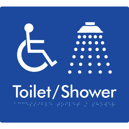 Braille Sign Accessible Toilet & Shower - Braille Tactile Signs Aust. - BTS66-blu - Custom Signs - Fast Shipping - High Quality - Australian Made &amp; Owned