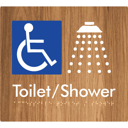 Braille Sign Accessible Toilet & Shower - Braille Tactile Signs Aust. - BTS66-wdg - Custom Signs - Fast Shipping - High Quality - Australian Made &amp; Owned