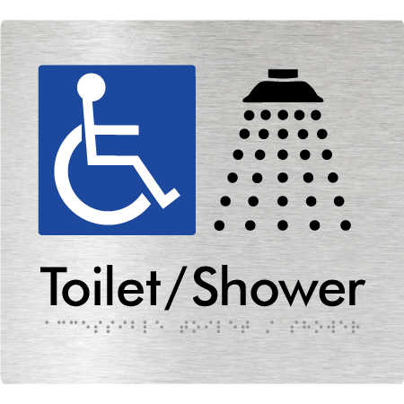 Braille Sign Accessible Toilet & Shower - Braille Tactile Signs Aust. - BTS66-aliB - Custom Signs - Fast Shipping - High Quality - Australian Made &amp; Owned