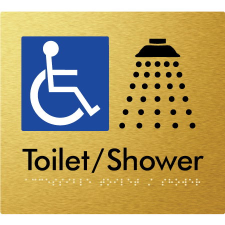 Braille Sign Accessible Toilet & Shower - Braille Tactile Signs Aust. - BTS66-aliG - Custom Signs - Fast Shipping - High Quality - Australian Made &amp; Owned