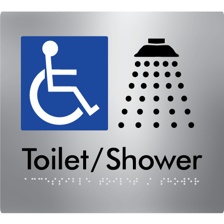 Braille Sign Accessible Toilet & Shower - Braille Tactile Signs Aust. - BTS66-aliS - Custom Signs - Fast Shipping - High Quality - Australian Made &amp; Owned